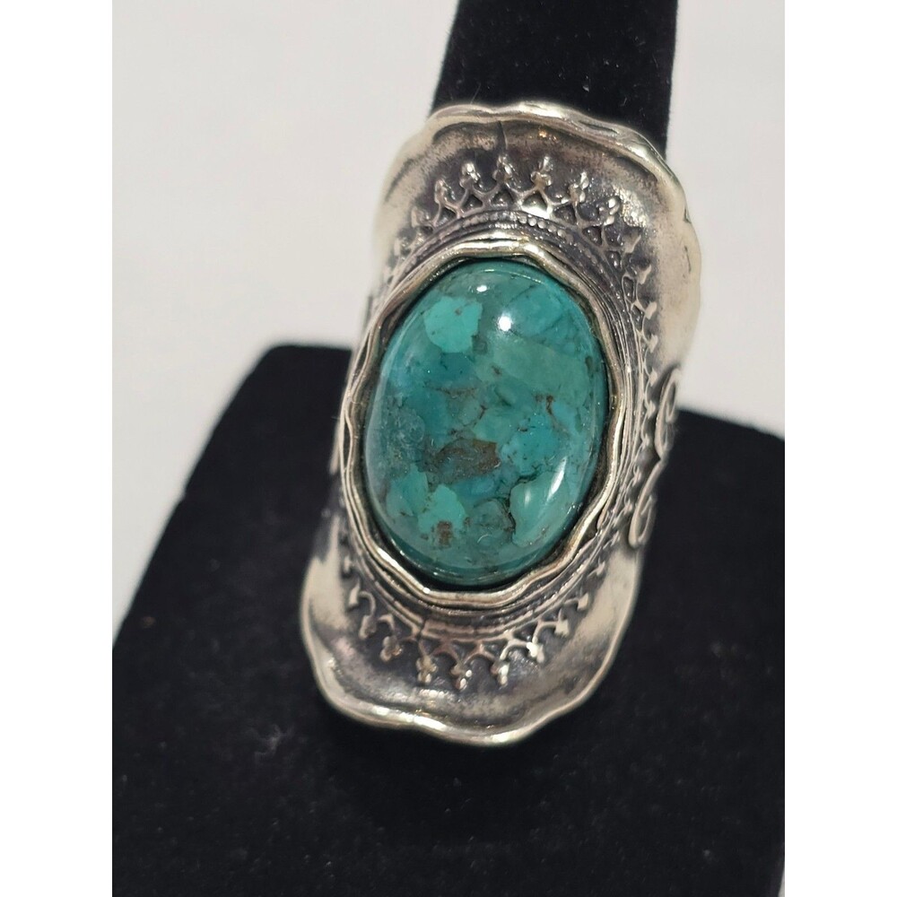 Vintage Didae Shablool Israel 925 Sterling Silver Turquoise Statement Ring 7.25